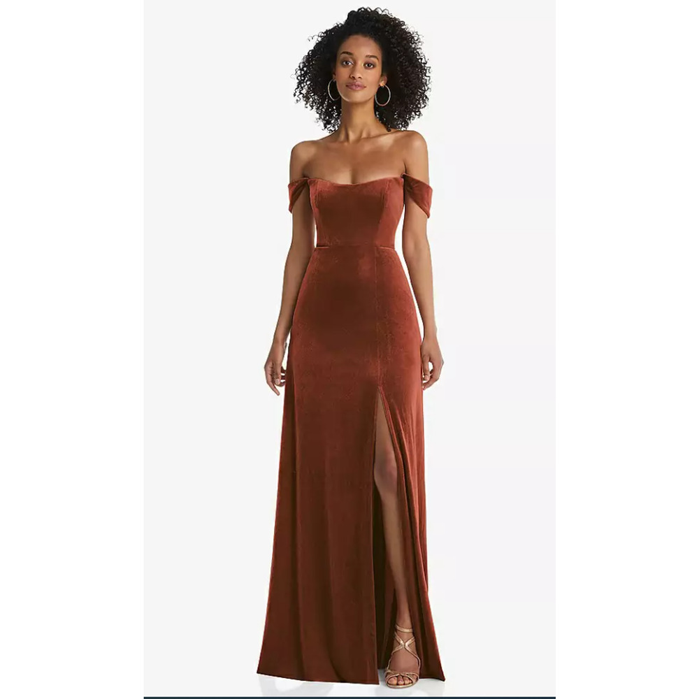 NEW After Six Women's 18 Off Shoulder Velvet Autumn Moon Maxi Dress I24-16